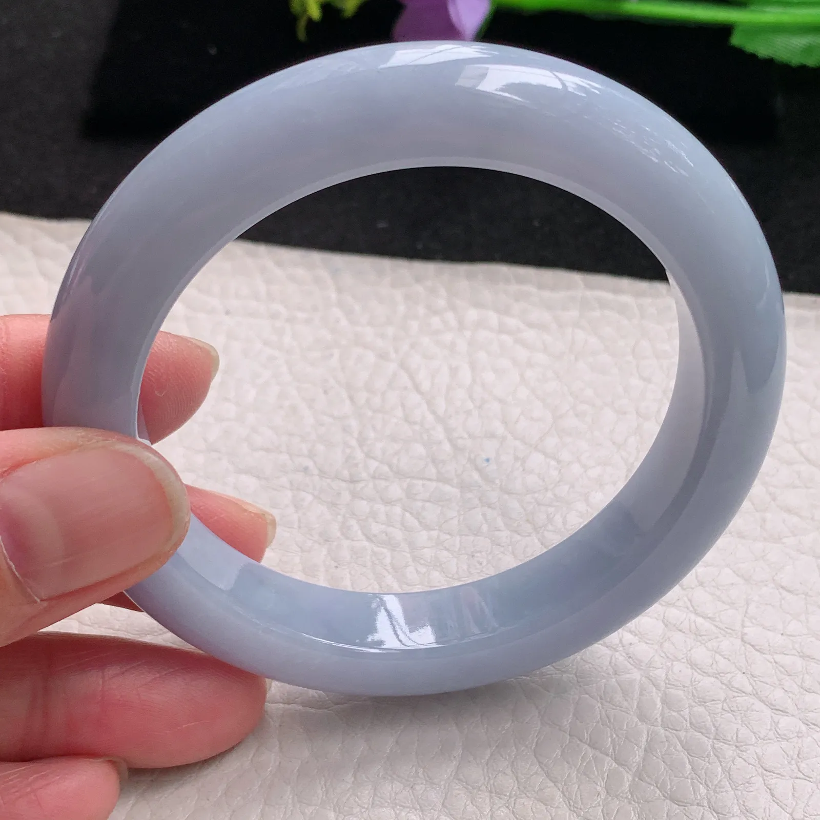 js自然光56*11.3*9.5平安镯 缅甸翡翠玉手镯紫罗兰高雅宽边玉手环 美人镯