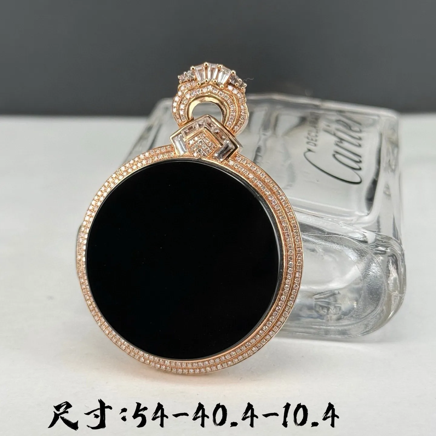 精品豪镶墨翠平安扣 种好色正 黑度极好 打灯通透 油性十足 满钻豪镶 尺寸54