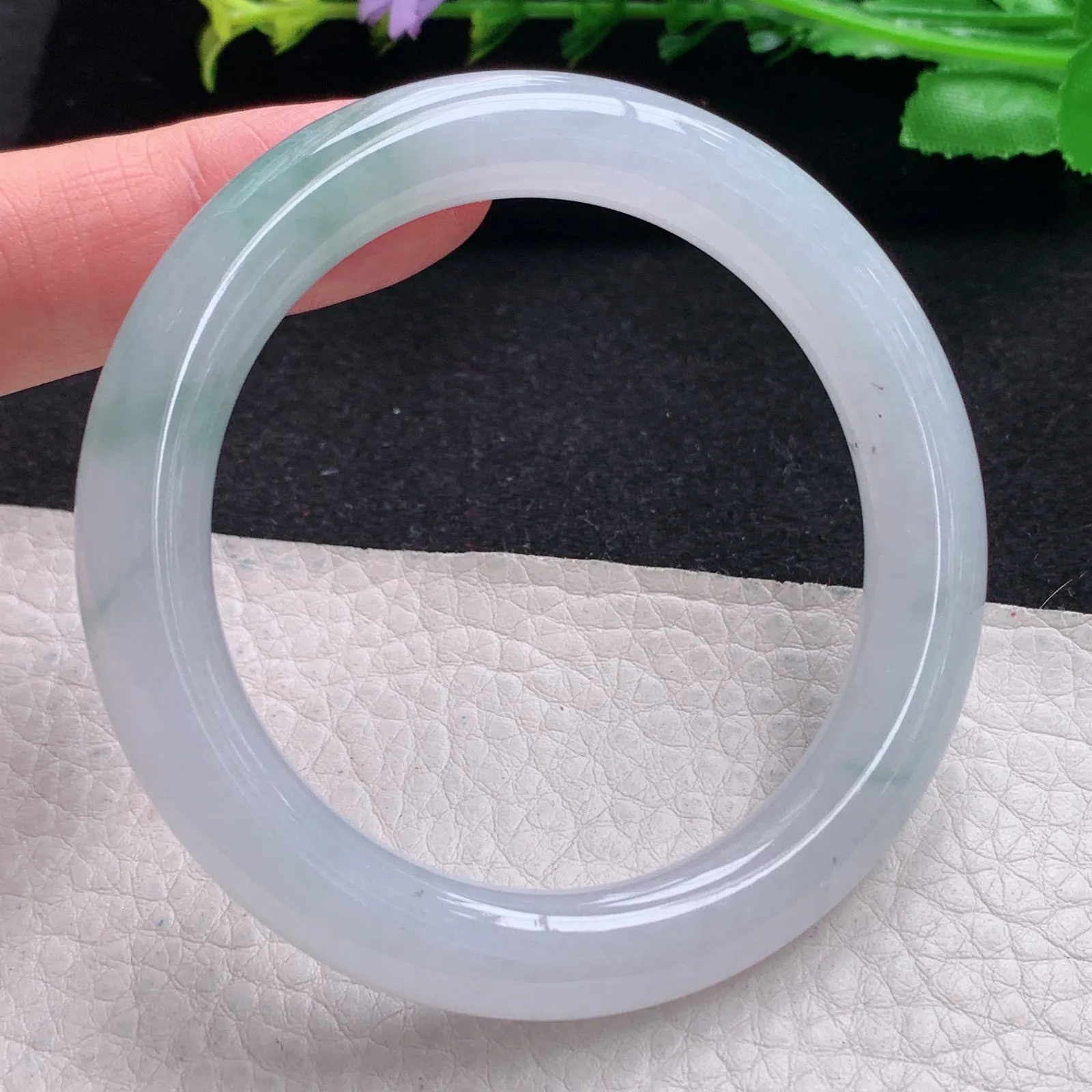 yh自然光53*8.8*9.3美人镯 缅甸翡翠玉手镯冰润飘花圆条玉手环 叮当镯