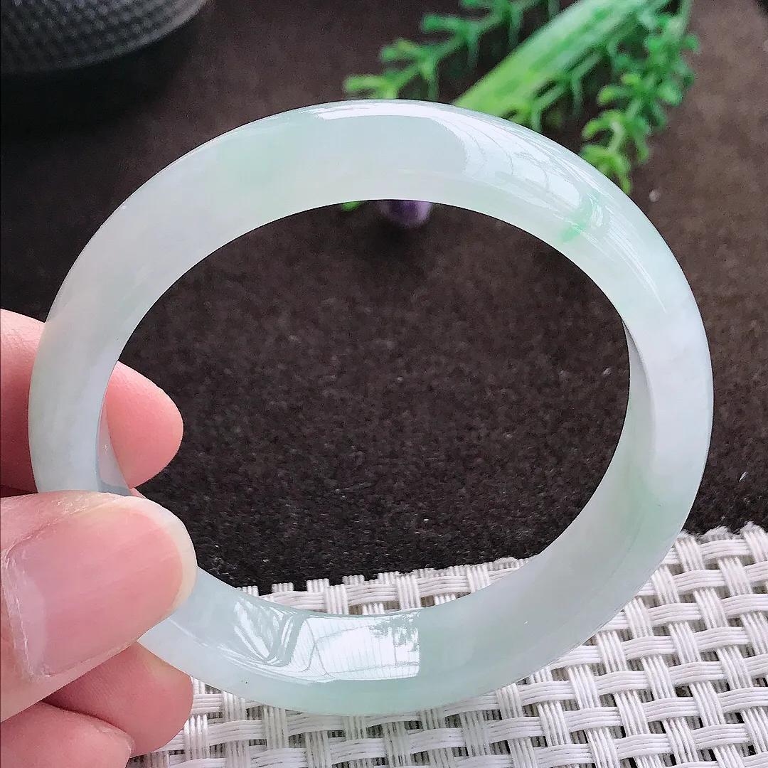 天然a货翡翠52/12.8/6.8老坑冰透起胶冰晴绿手镯宽边翡翠玉手镯