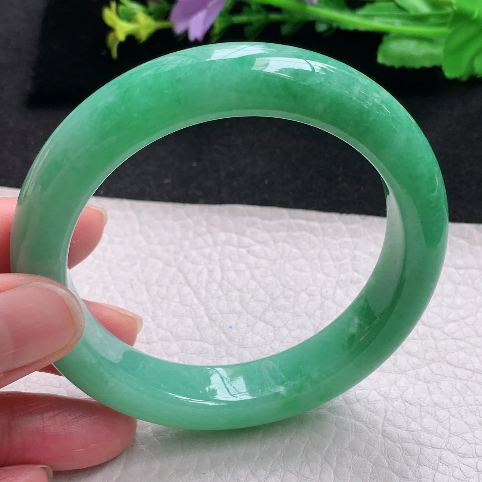 yh自然光57*12.6*9.8平安镯 缅甸翡翠玉手镯满绿厚装玉手环