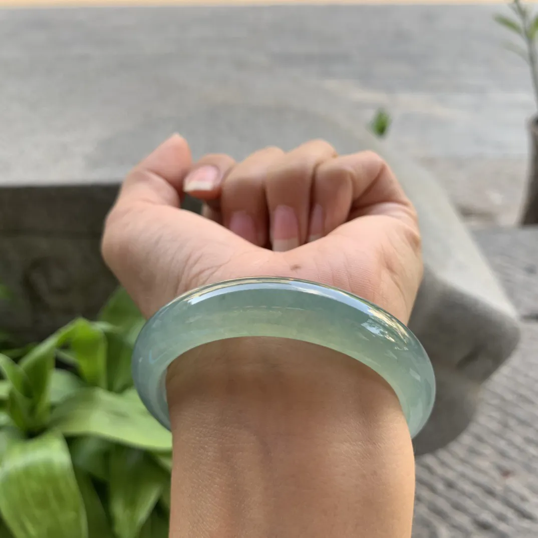 小圈口 53.2-12.8-7.7【冰种油绿正圈手镯】正圈53 54可戴