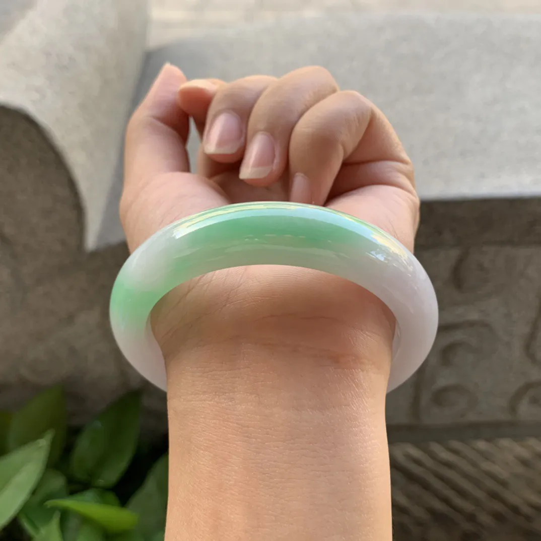 圈口 56.8-12.8-9【飘阳绿正圈手镯】正圈56 57可戴