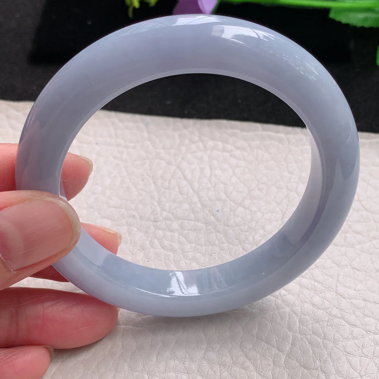 js自然光56*11.3*9.5平安镯 缅甸翡翠玉手镯紫罗兰高雅宽边玉手环 美人镯