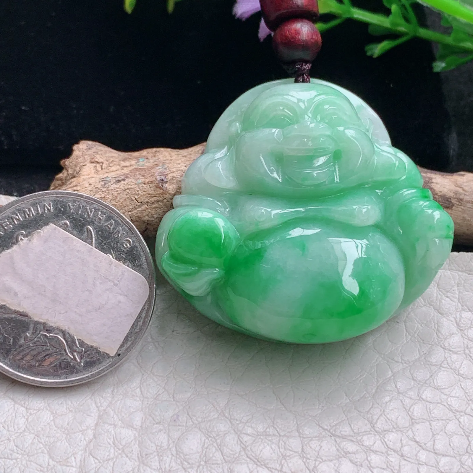 zen自然光35*38.8*13天然缅甸翡翠飘阳佛公 弥勒佛玉吊坠 玉挂件