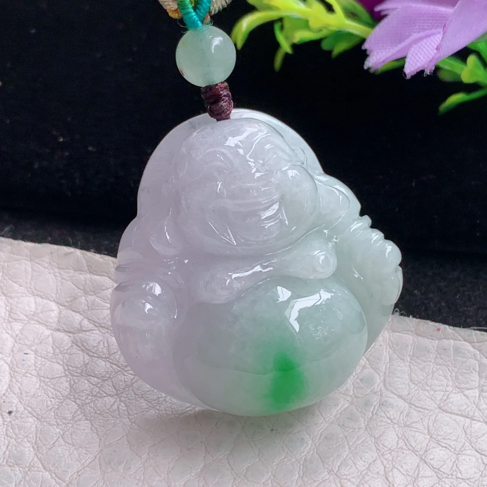 zen自然光33*32*12.3天然缅甸翡翠飘绿秀气佛公 弥勒佛玉吊坠 玉挂件