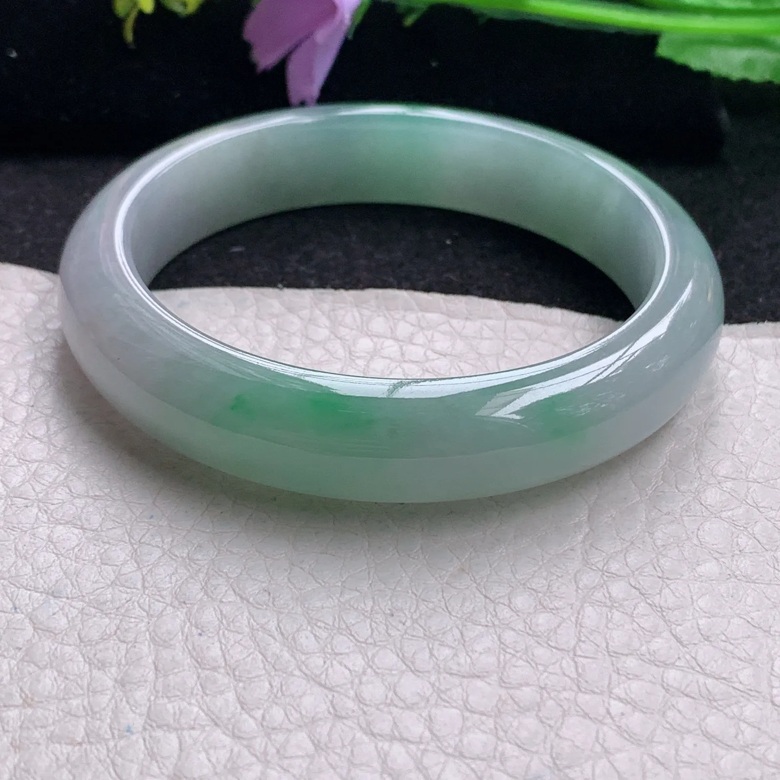 pj自然光56*12.2*8平安镯 缅甸翡翠玉手镯冰飘绿水灵宽边玉手环