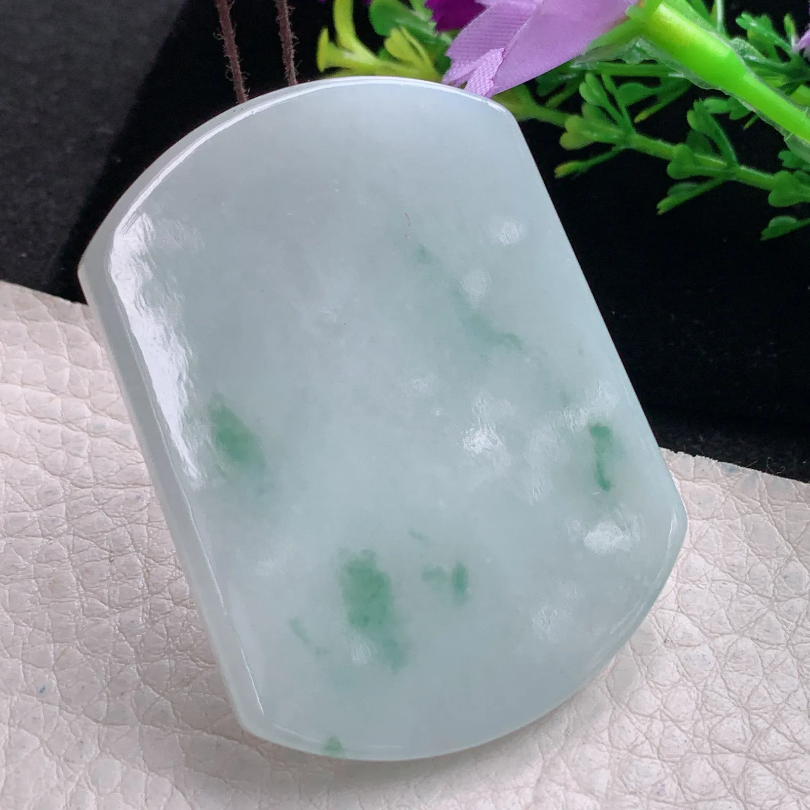 zen自然光54.8*41.2*5.7天然缅甸翡翠飘花平安无事牌玉吊坠 玉挂件