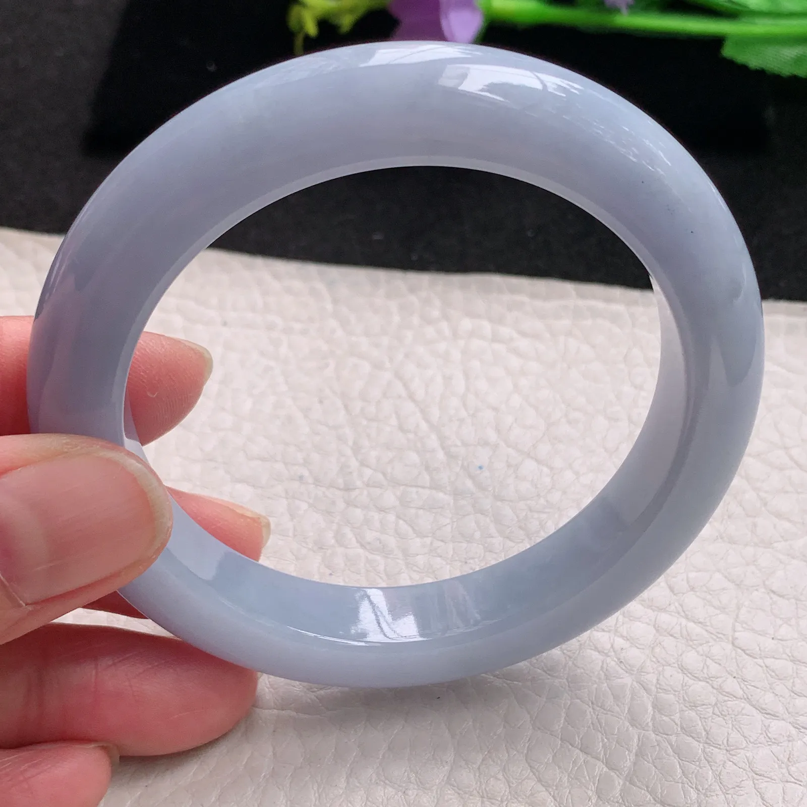 js自然光56*11.3*9.5平安镯 缅甸翡翠玉手镯紫罗兰高雅宽边玉手环 美人镯