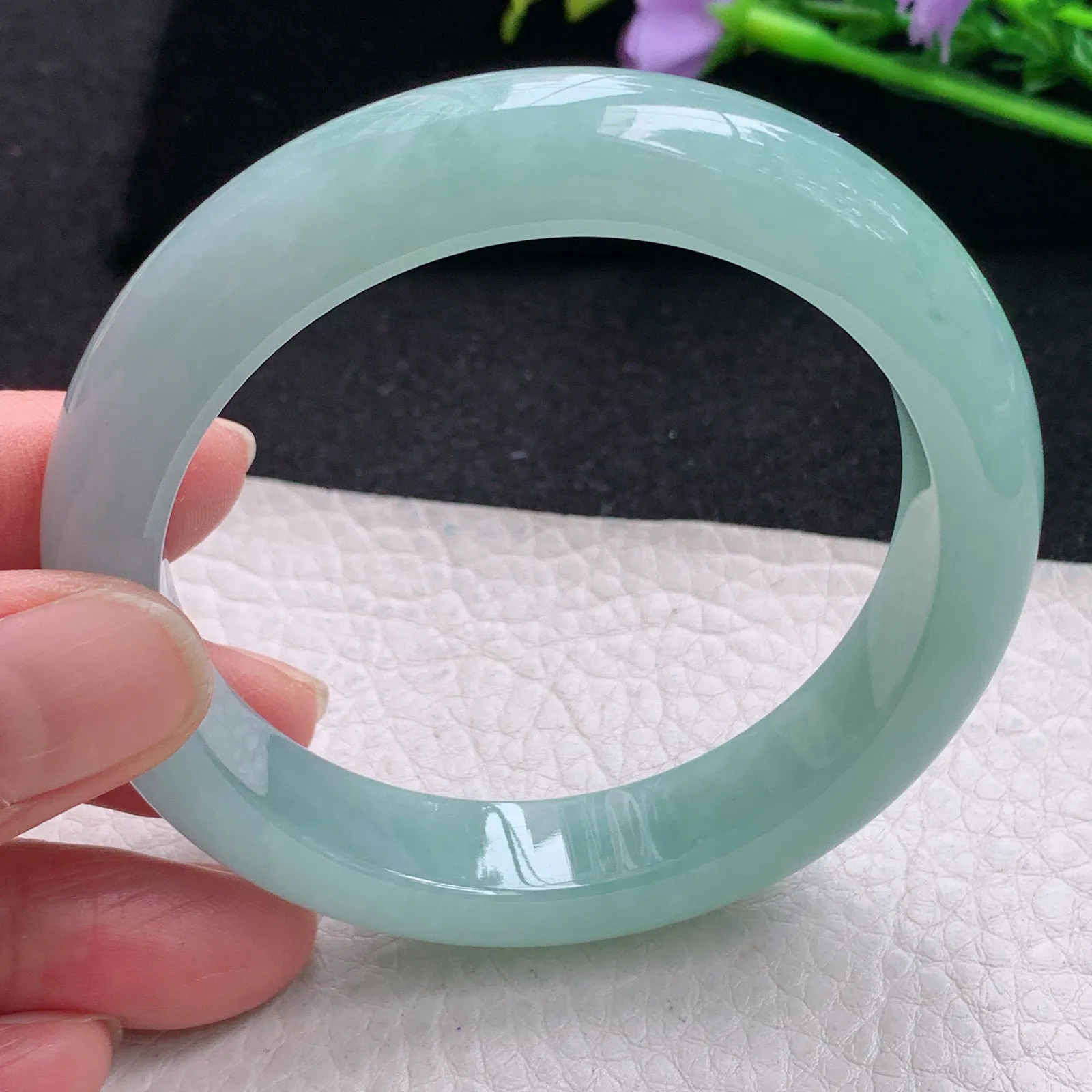 hf自然光56*12.3*9平安镯 缅甸翡翠玉手镯蓝韵高雅宽边玉手环