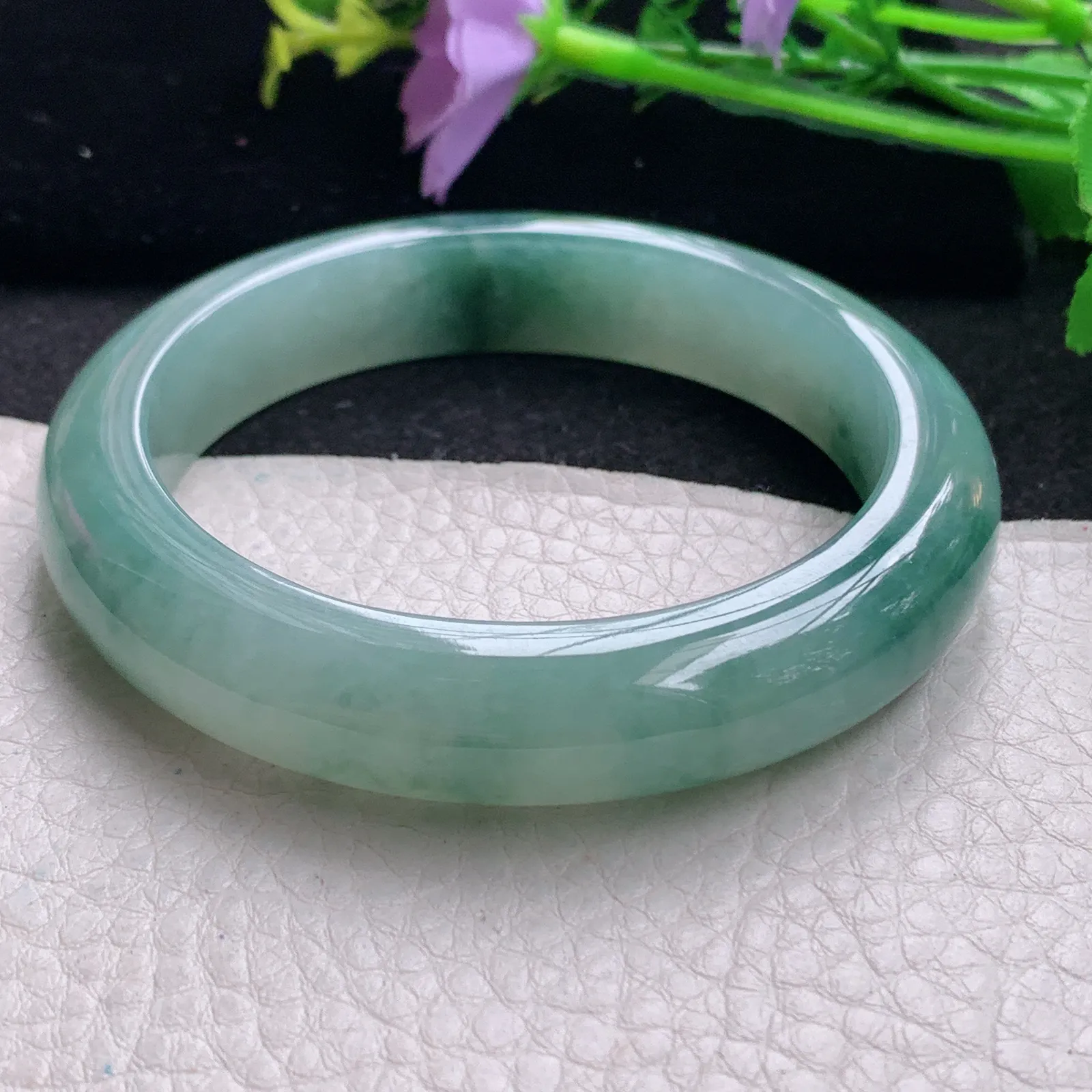 xc自然光58*12.6*9平安镯 缅甸翡翠玉手镯冰飘花厚装宽边玉手环