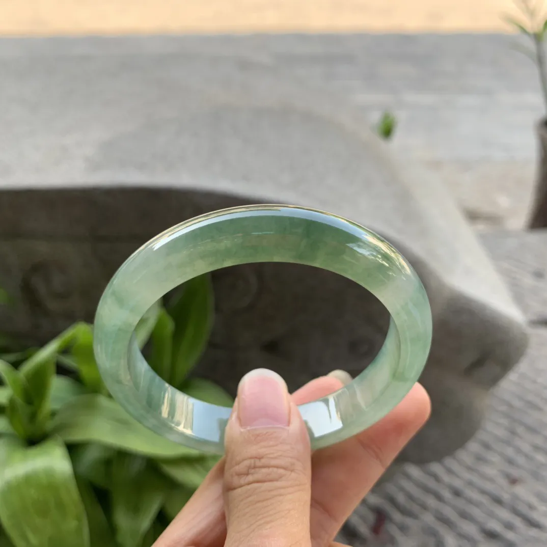 圈口 57.4-12-7.6【冰芙蓉绿正圈手镯】正圈57 58可戴