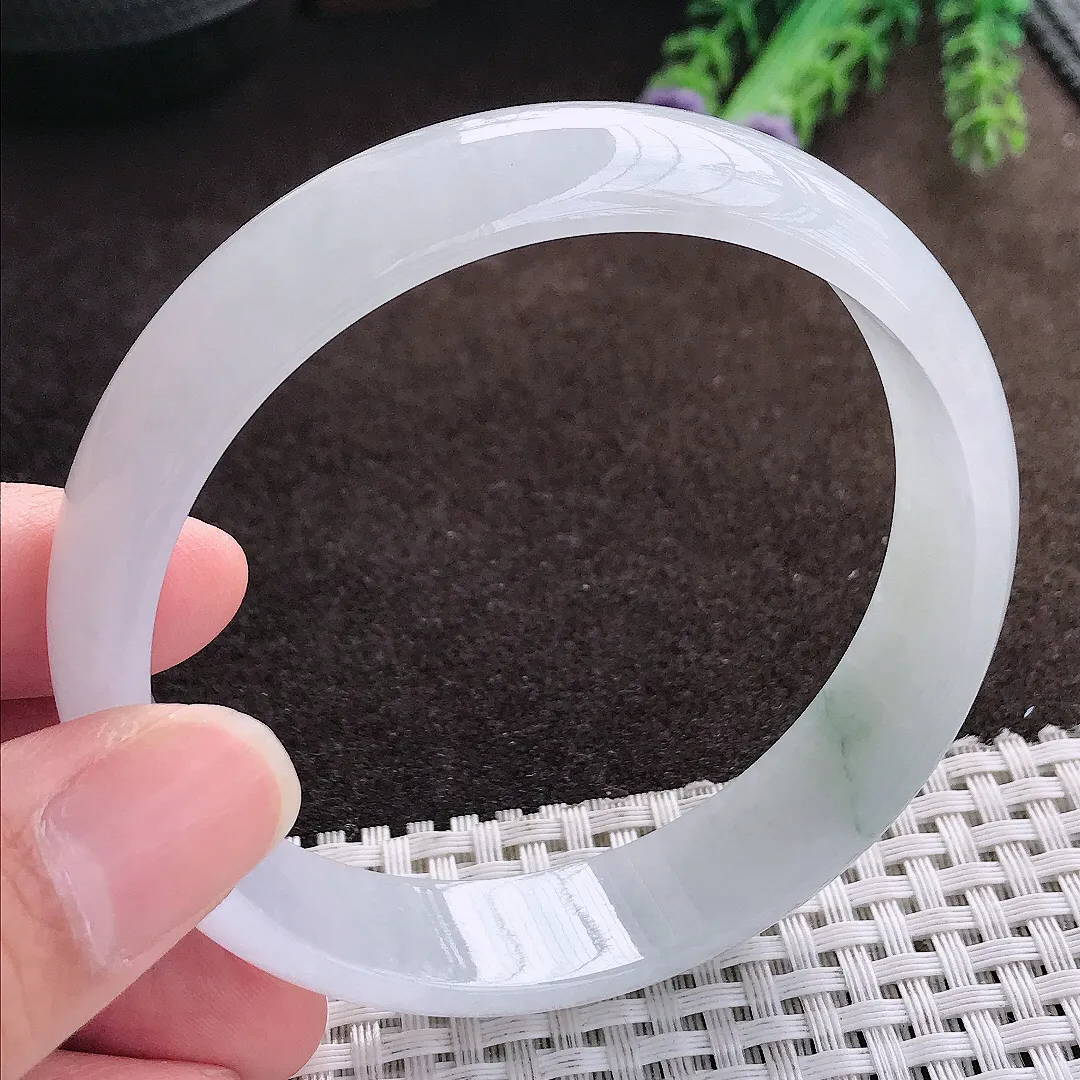 天然a货翡翠62.5/15/6老坑冰胶果冻飘花大圈口手镯宽边翡翠玉手镯