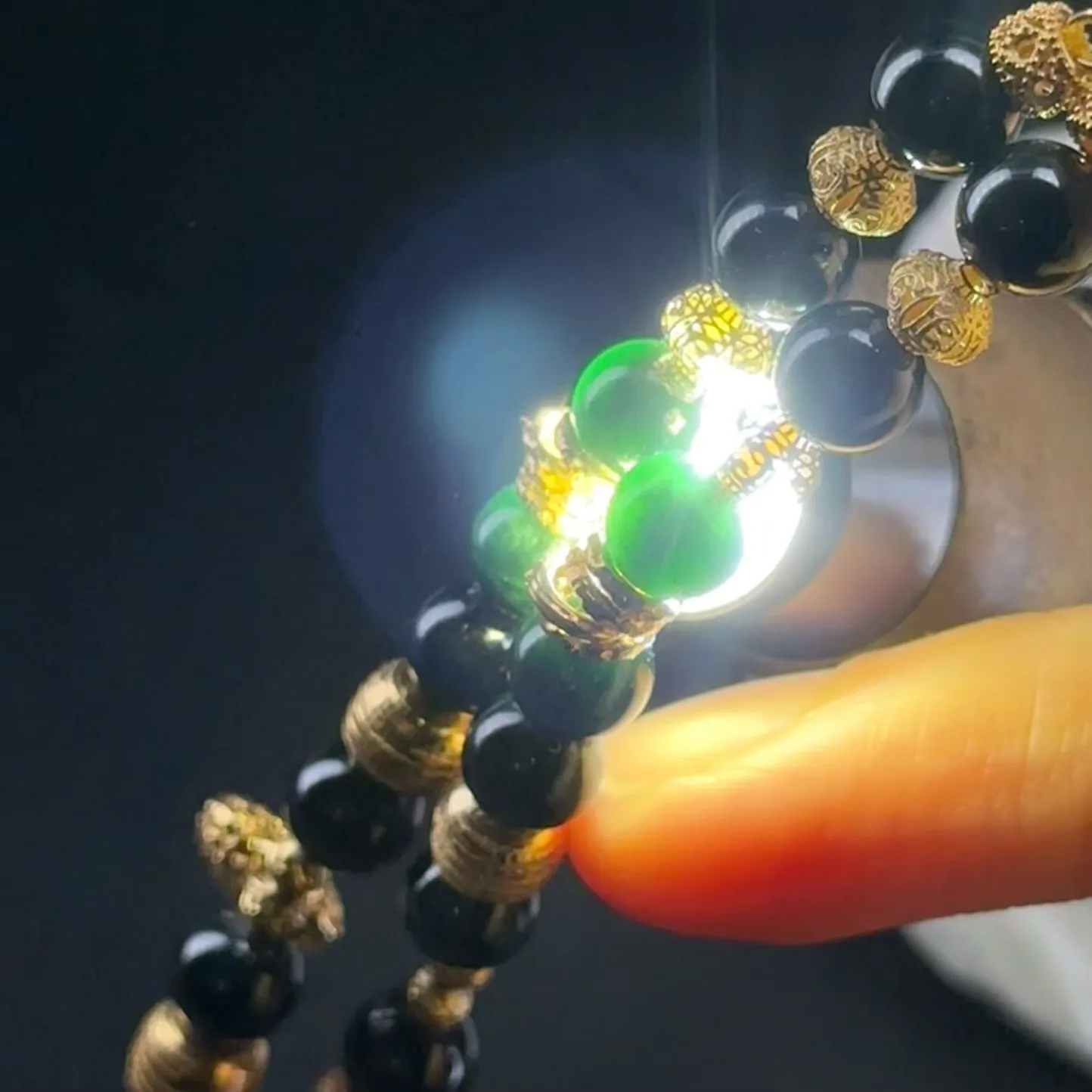 精品18k金盘缠手串 种好色正 黑度极好 打灯通透 油性十足