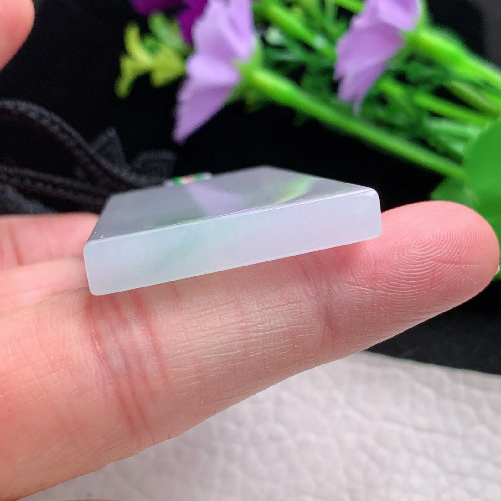 mut自然光48.6*30.5*5.6缅甸翡翠a货飘花平安无事牌 素面牌玉吊坠 玉挂件