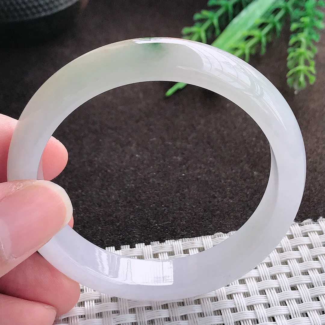 天然a货翡翠53.5/11.8/7.2老坑冰润特色飘花手镯宽边翡翠玉手镯