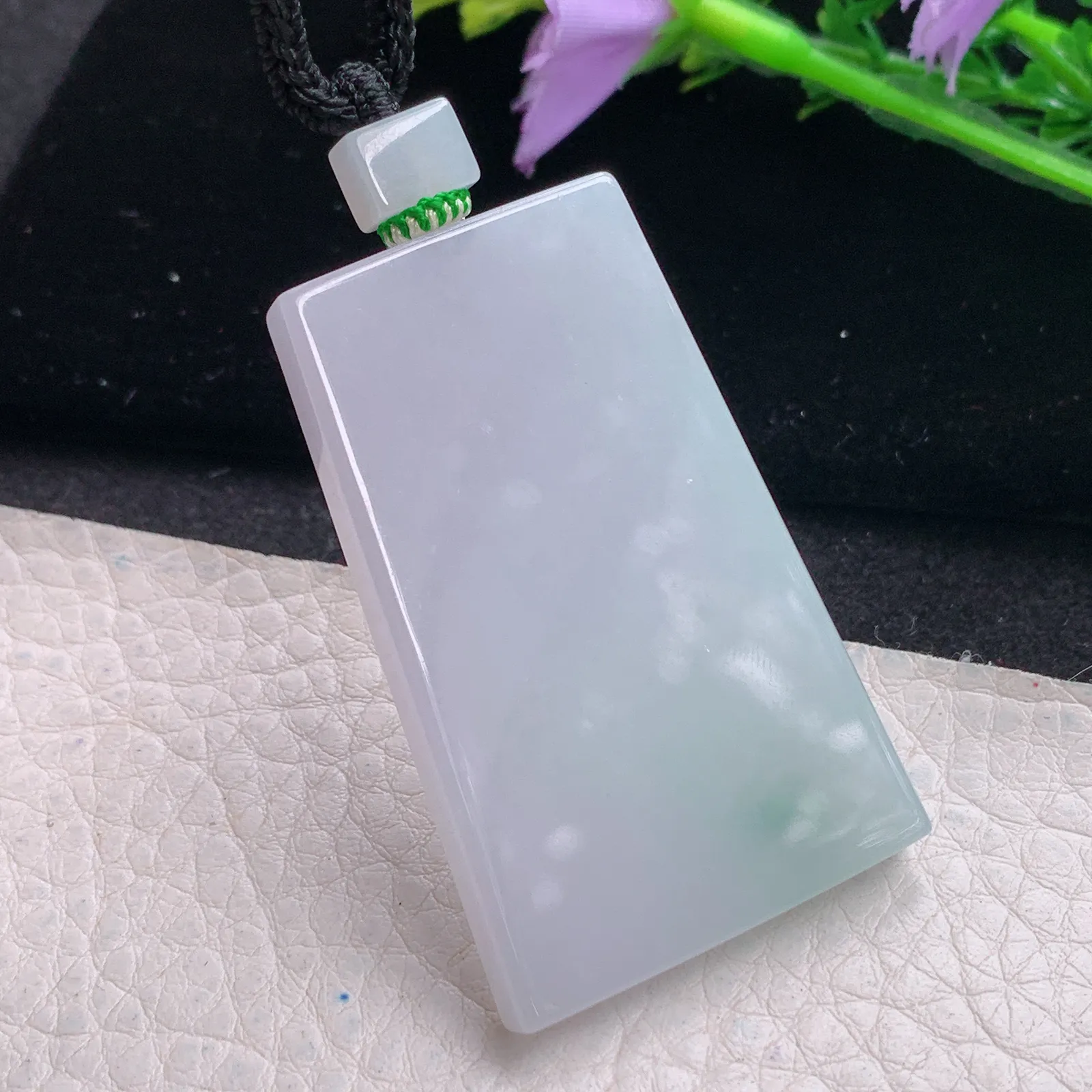 mut自然光48.6*30.5*5.6缅甸翡翠a货飘花平安无事牌 素面牌玉吊坠 玉挂件