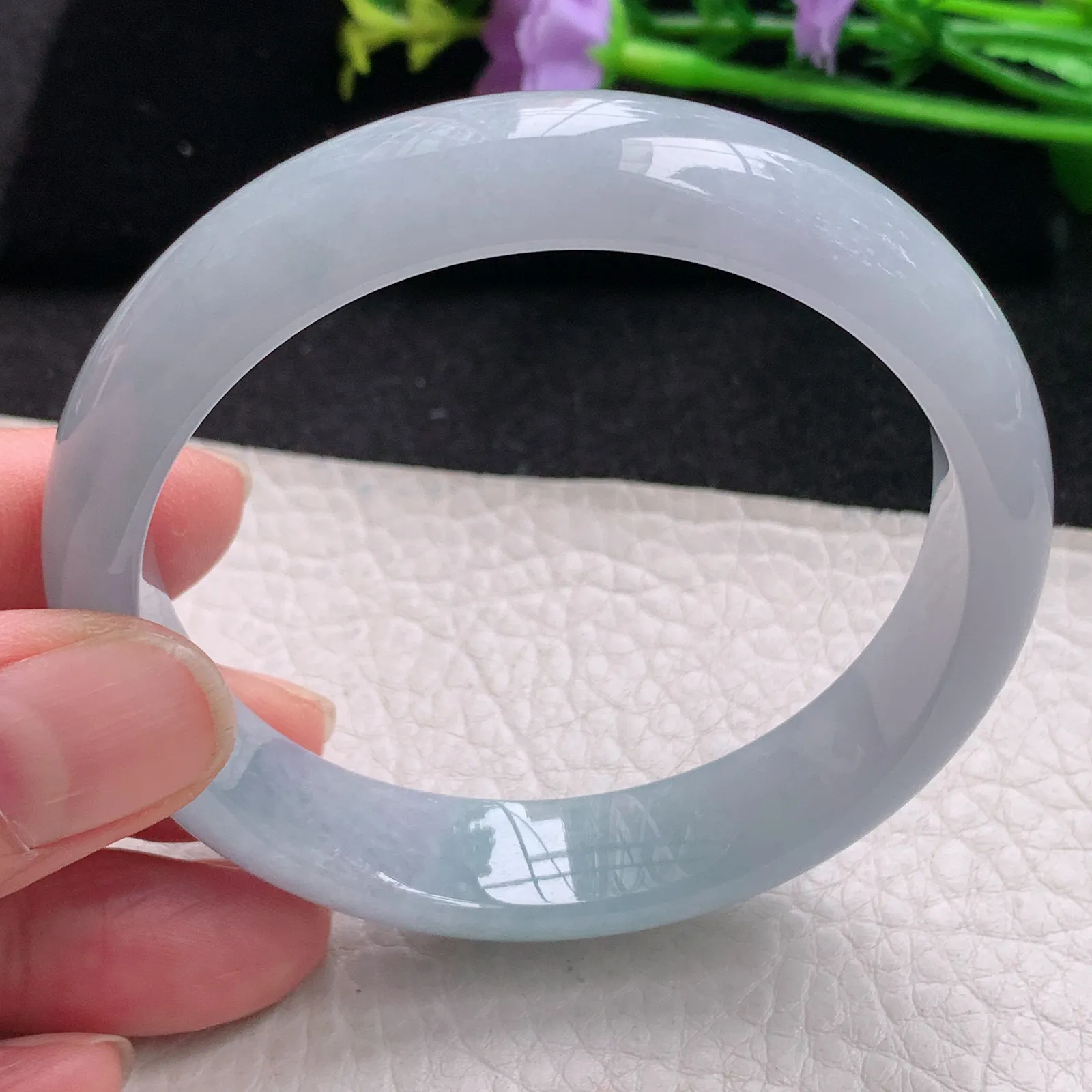 xc自然光59.5*12:8*10平安镯 缅甸翡翠玉手镯冰蓝韵宽边玉手环