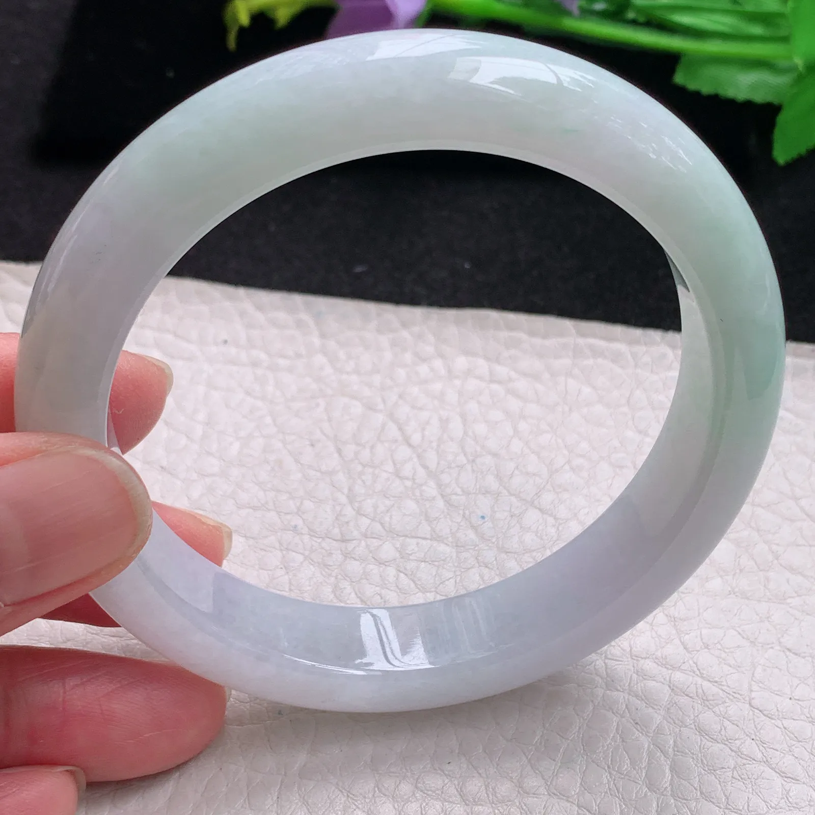 li大圈口60.5*12.6*8.8平安镯 缅甸翡翠玉手镯清新大气宽边玉手环 美人镯