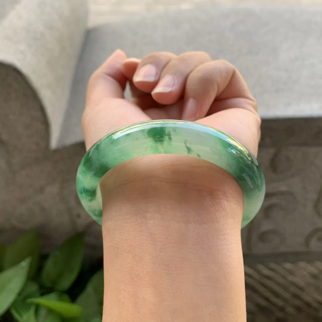 小圈口52.8-11.1-7.8 【冰飘绿花正圈手镯】正圈52 53可戴