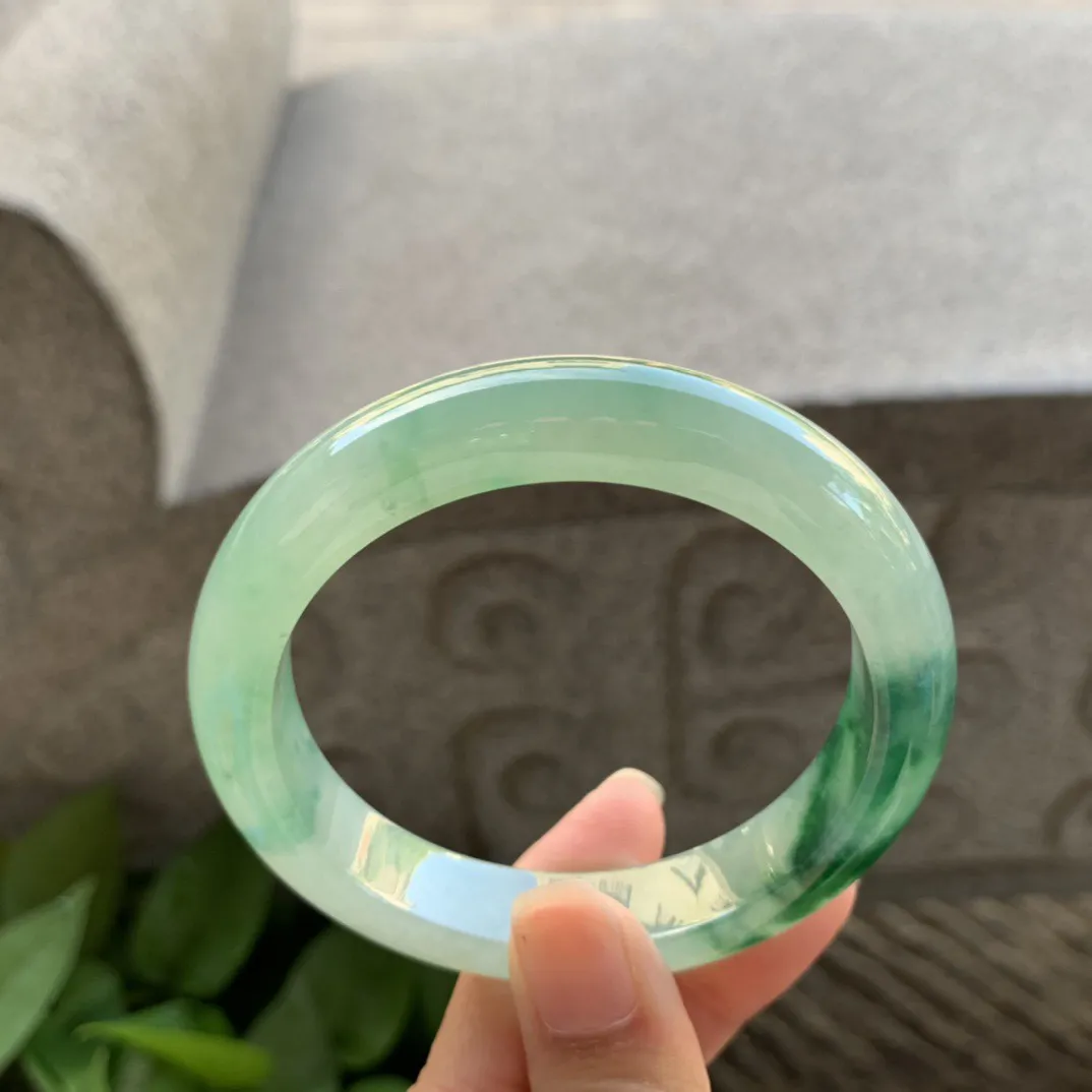 圈口 57-12.3-8.8【飘绿花正圈手镯】正圈57 58可戴