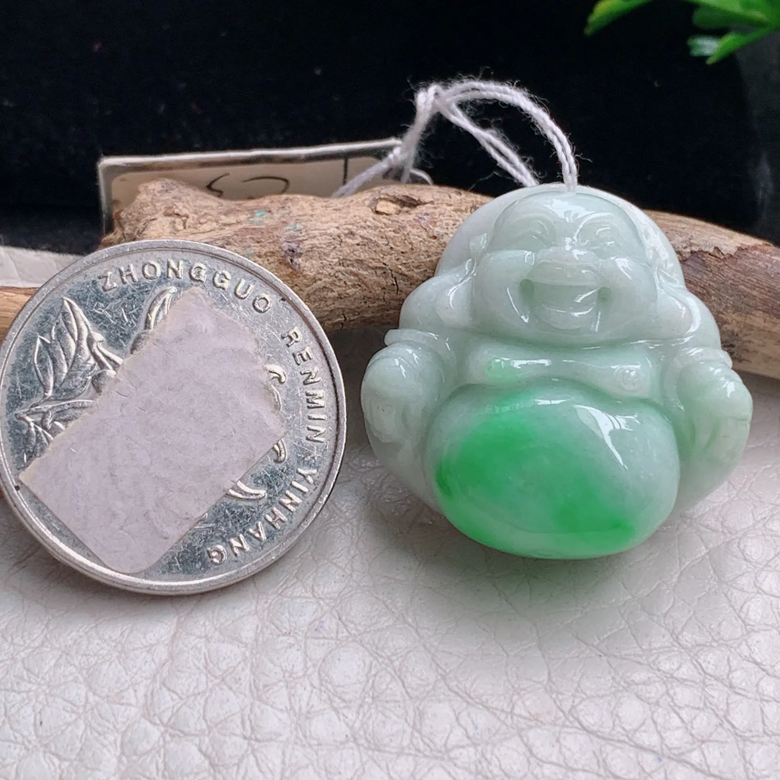 zen自然光27*27.5*10.6天然缅甸翡翠飘绿佛公 弥勒佛玉吊坠 玉挂件