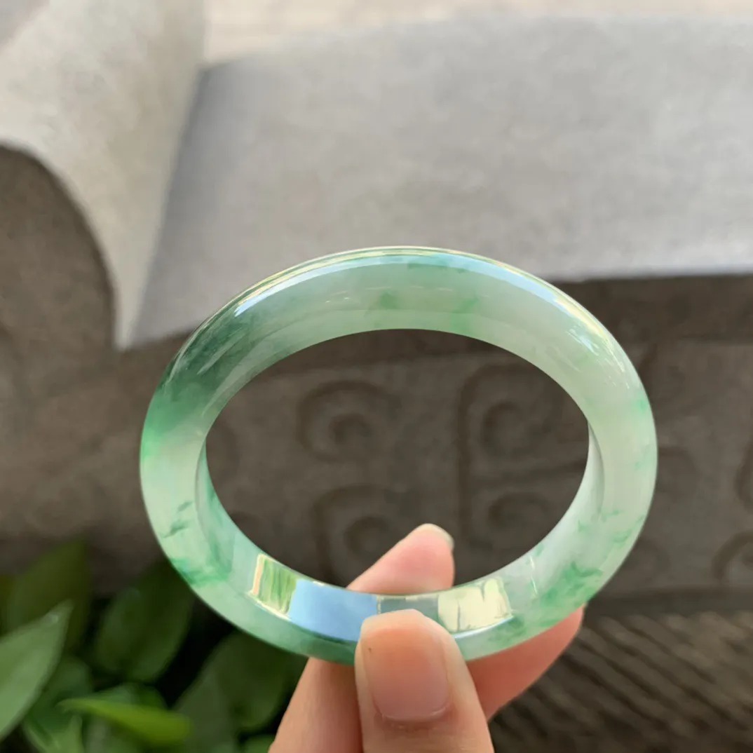 小圈口52.8-11.1-7.8 【冰飘绿花正圈手镯】正圈52 53可戴