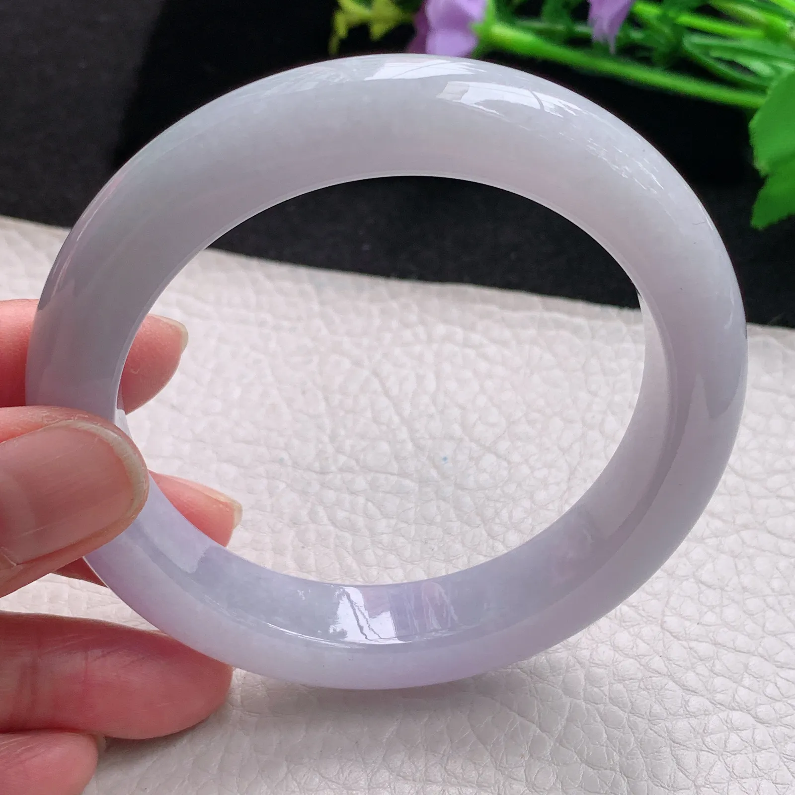 xc自然光56.8*13.6*7.4平安镯 缅甸翡翠玉手镯春带彩甜美宽边玉手环