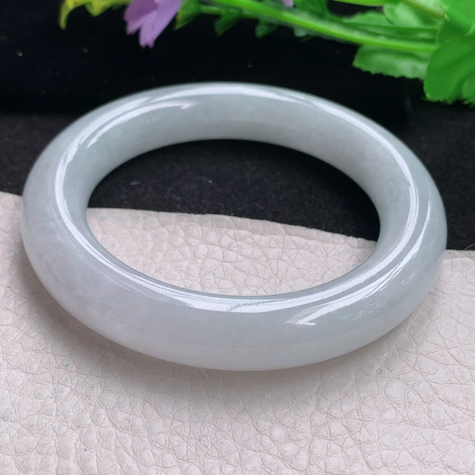 z自然光57*12胖圆镯 缅甸翡翠玉手镯白月光大气圆条玉手环 美人镯