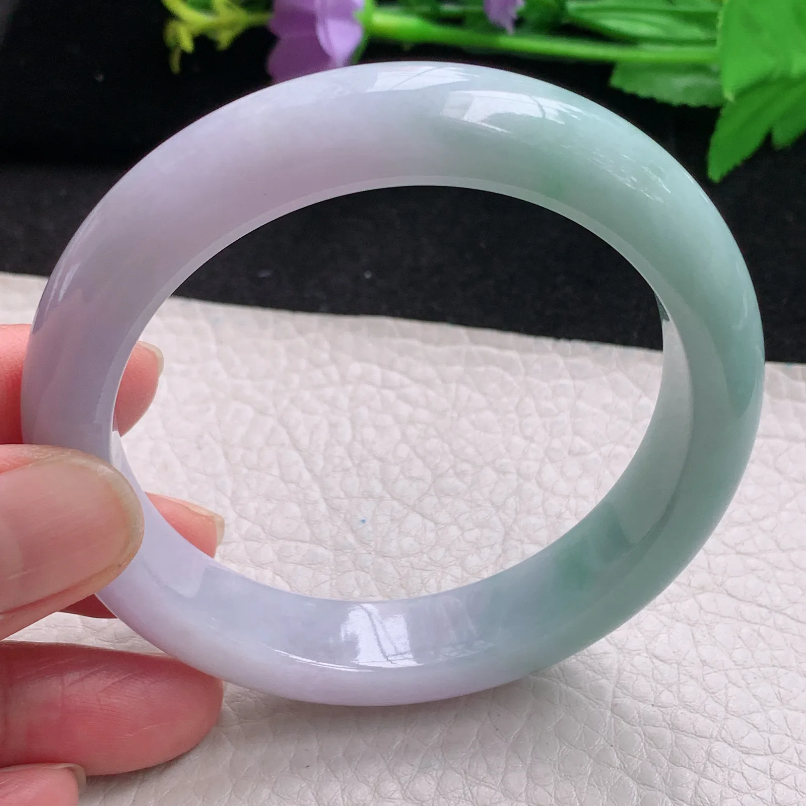 z自然光58*12.8*9平安镯 缅甸翡翠玉手镯春带彩甜美宽边玉手环 美人镯