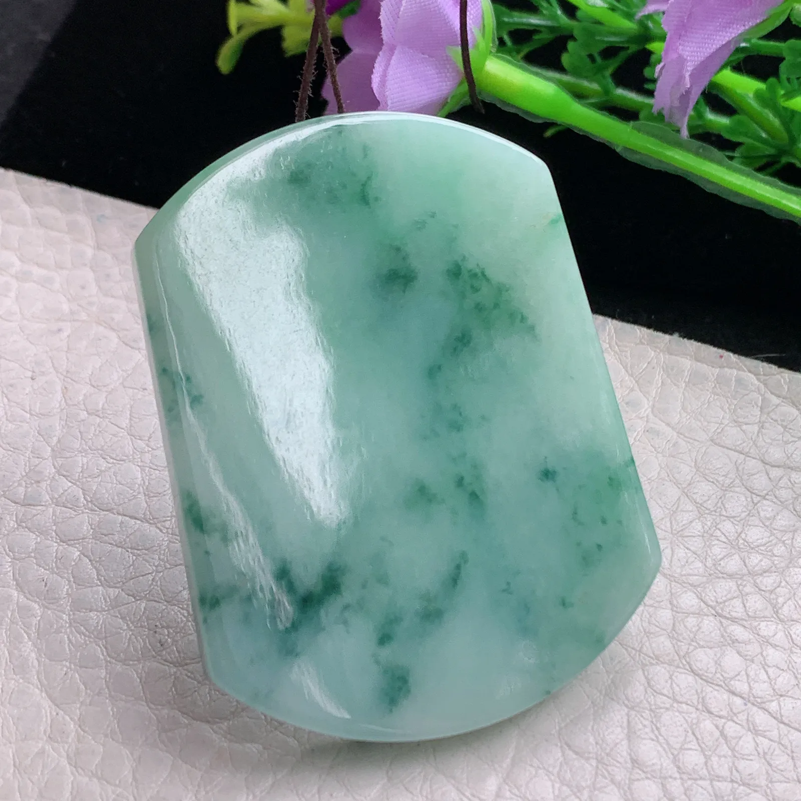 zen自然光52.2*40*5.5天然缅甸翡翠飘花平安无事牌玉吊坠 玉挂件