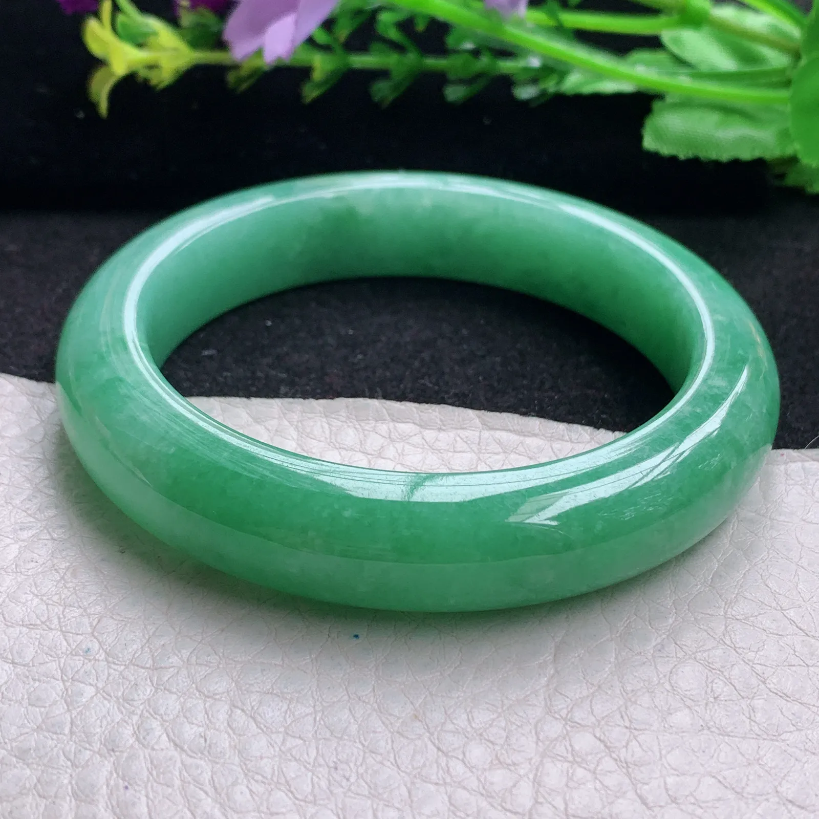 yh自然光57*12.6*9.8平安镯 缅甸翡翠玉手镯满绿厚装玉手环