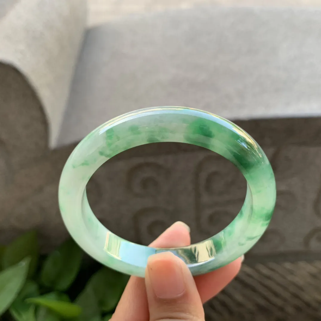 小圈口52.8-11.1-7.8 【冰飘绿花正圈手镯】正圈52 53可戴