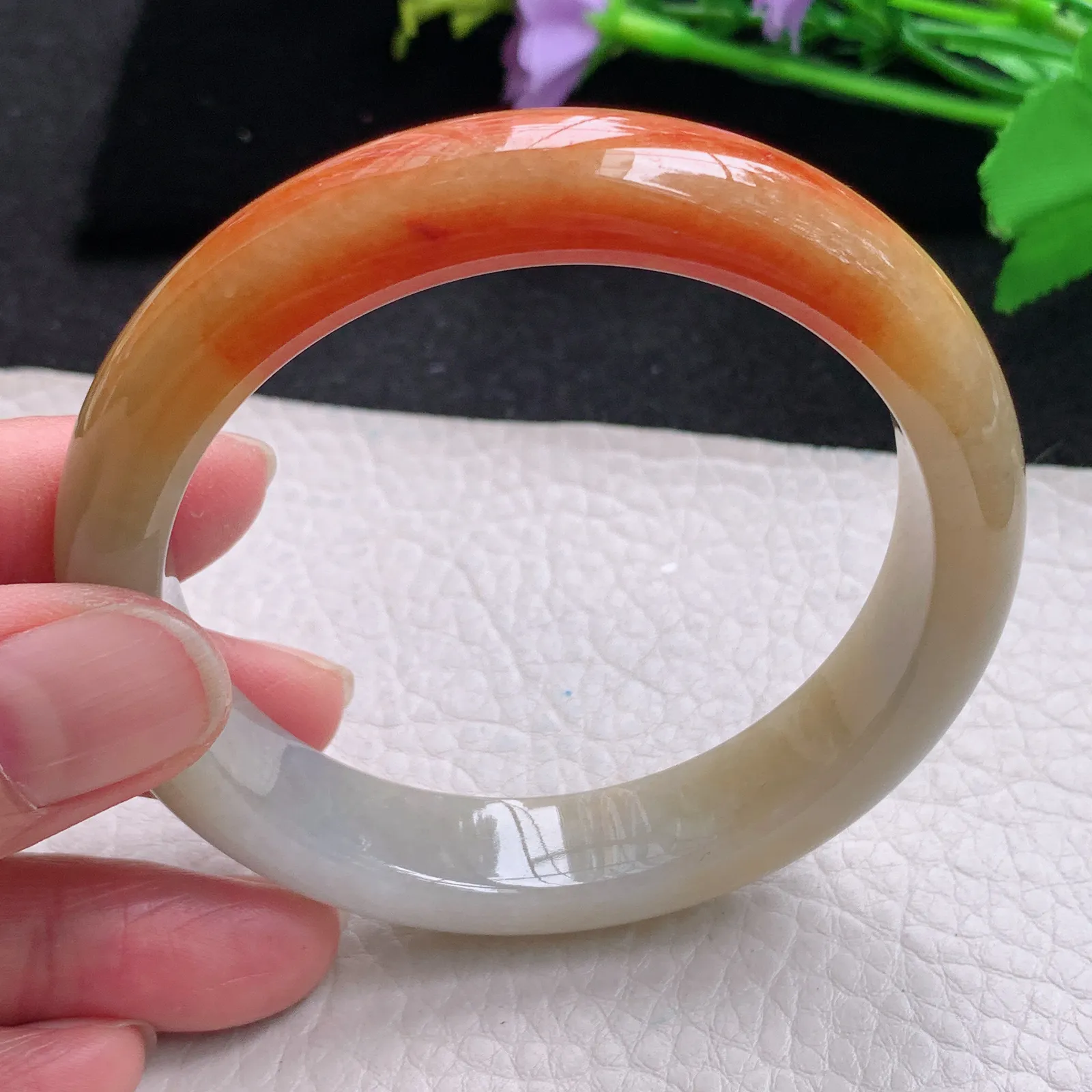 hf自然光58*12.6*8.3招财镯 缅甸翡翠玉手镯半山水宽边玉手环 玉手镯