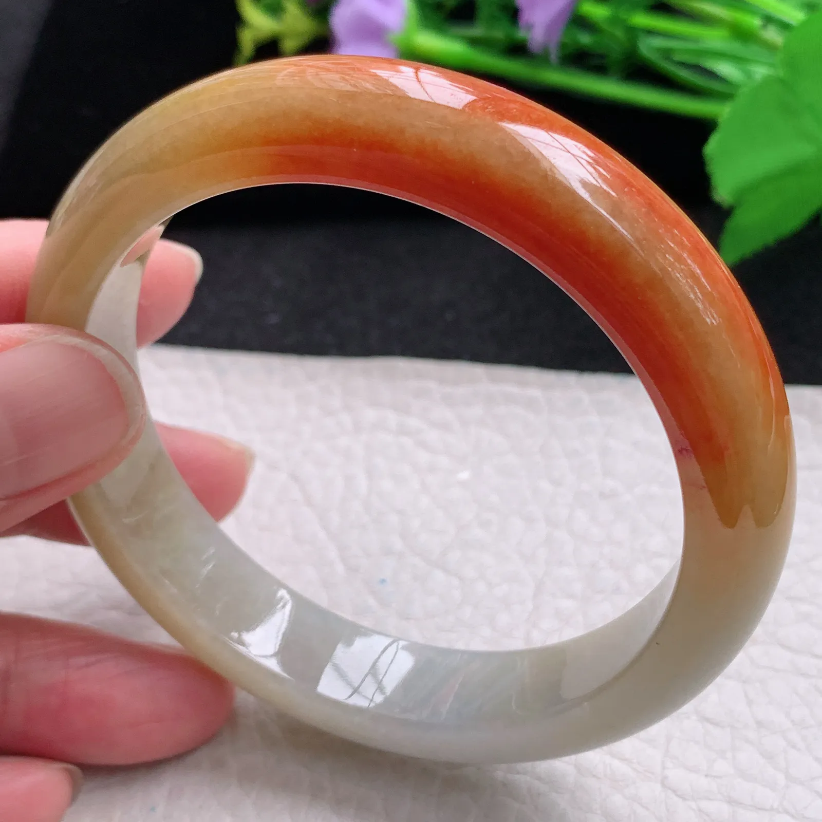 hf自然光58*12.6*8.3招财镯 缅甸翡翠玉手镯半山水宽边玉手环 玉手镯