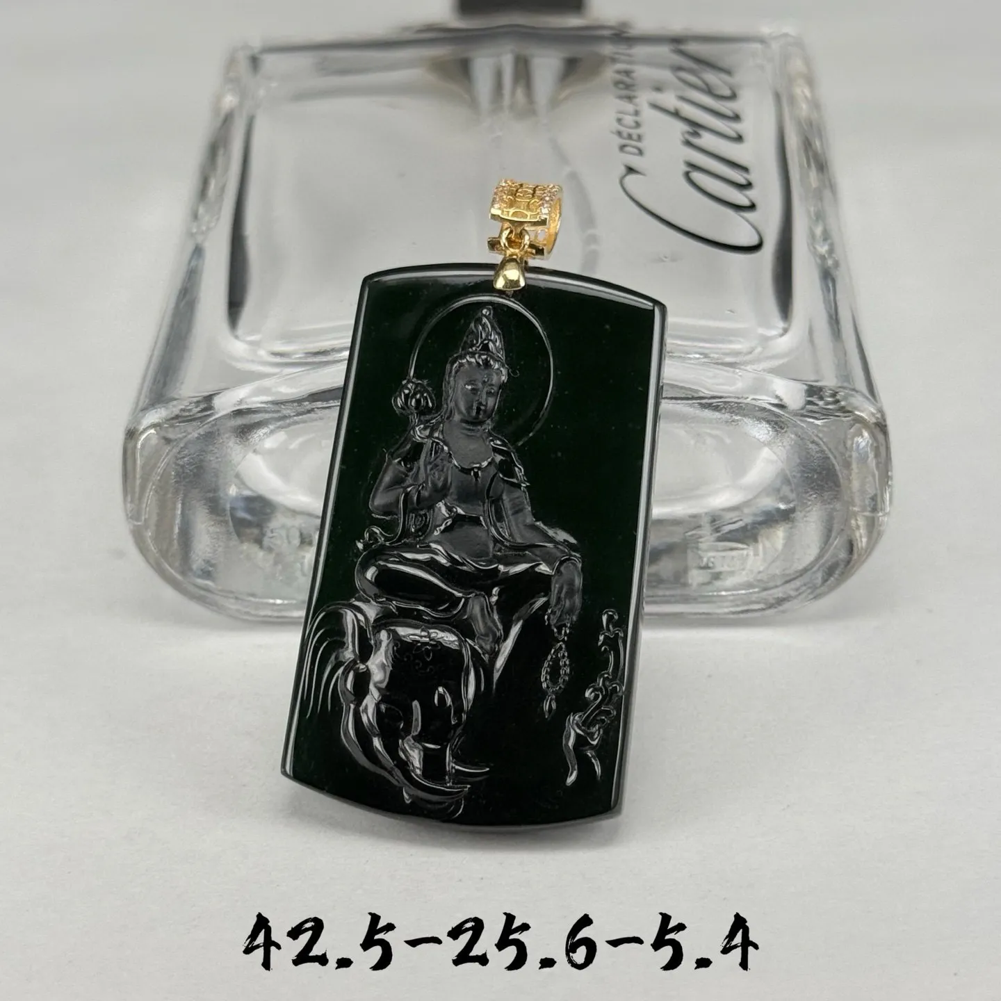 精品18k墨翠普贤菩萨 种好色正 黑度极好 打灯通透 油性十足 尺寸42.5