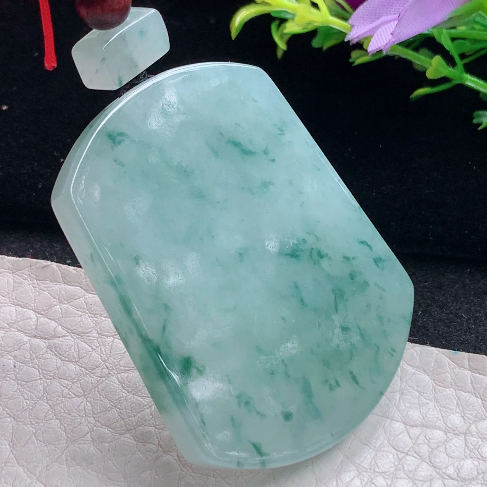 zen自然光49.5*38.5*5.6天然缅甸翡翠冰飘花平安无事牌 素面牌玉吊坠 玉挂件