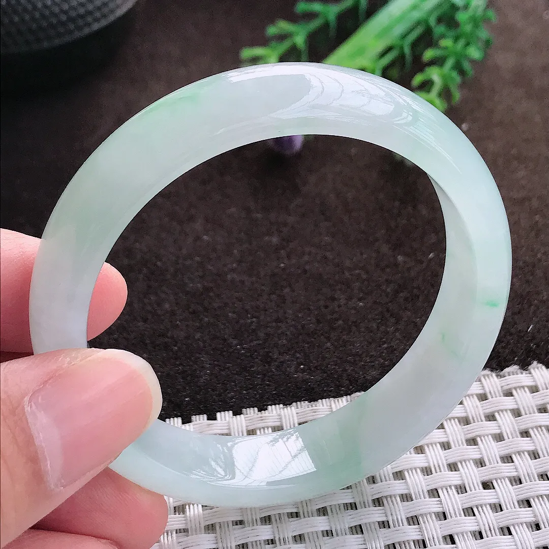 天然a货翡翠52/12.8/6.8老坑冰透起胶冰晴绿手镯宽边翡翠玉手镯