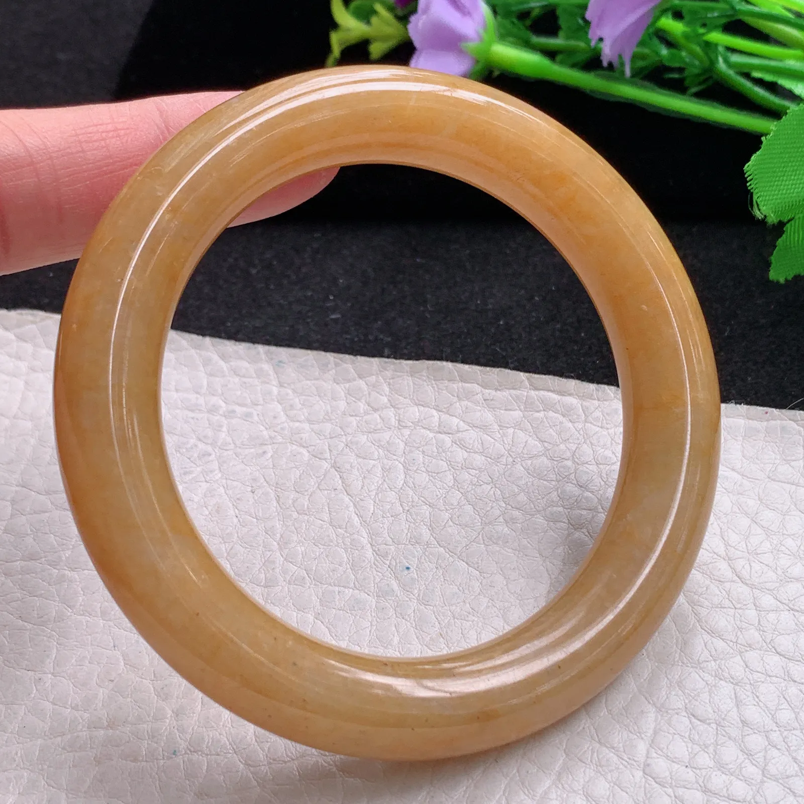 hf自然光57.512*11.3胖圆镯 缅甸翡翠玉手镯冰黄圆条玉手环  美人镯