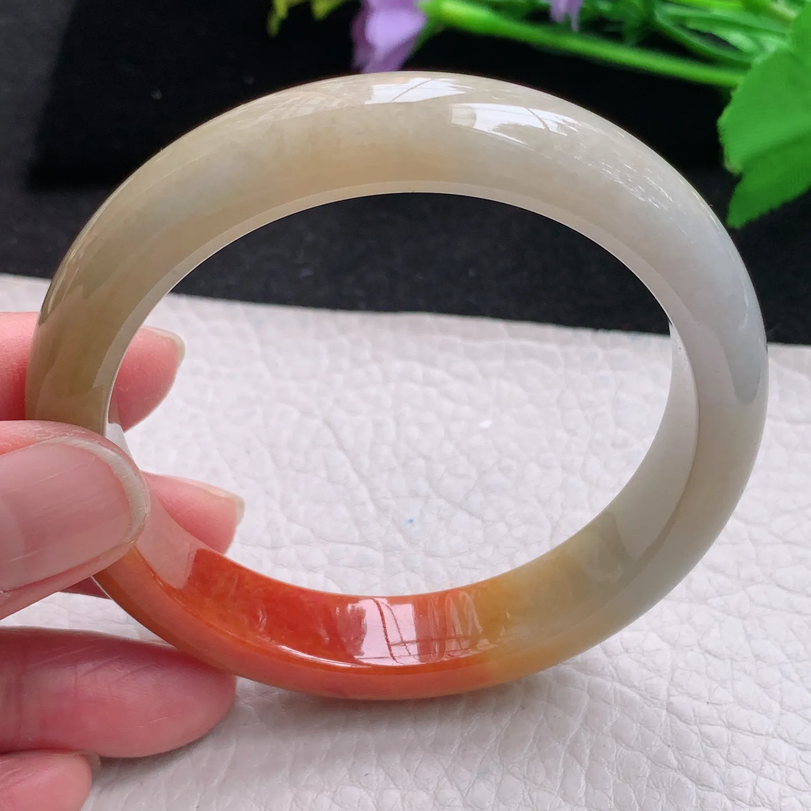 hf自然光58*12.6*8.3招财镯 缅甸翡翠玉手镯半山水宽边玉手环 玉手镯