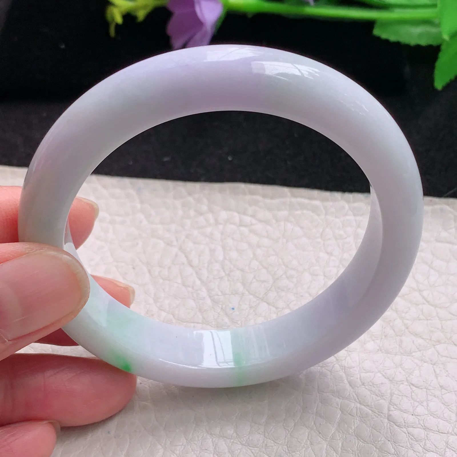 xt自然光55*11.8*8平安镯 缅甸翡翠玉手镯春带彩甜美宽边玉手环 美人镯