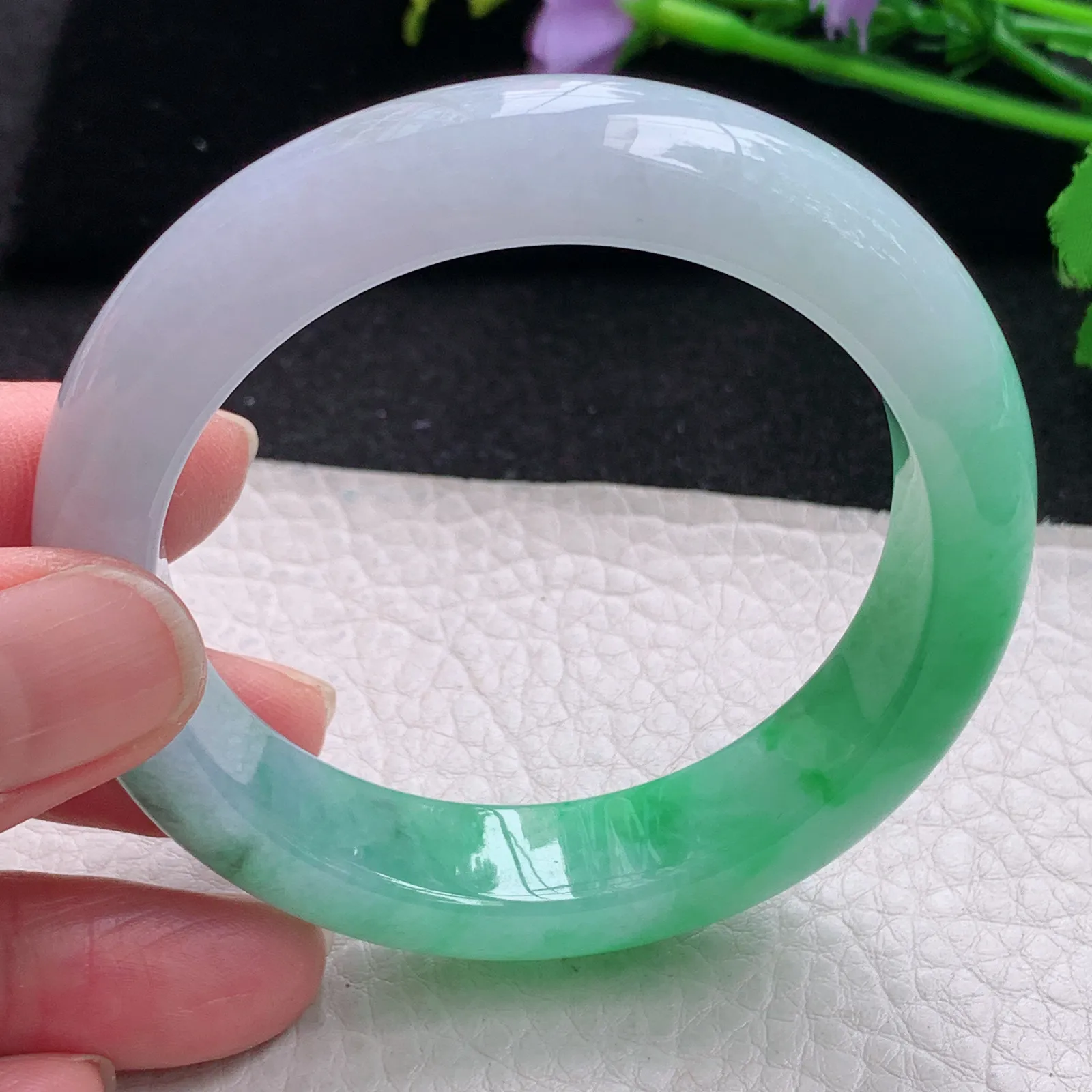 faa自然光53*13*8.8平安镯 缅甸翡翠玉手镯冰阳半山水厚装玉手环