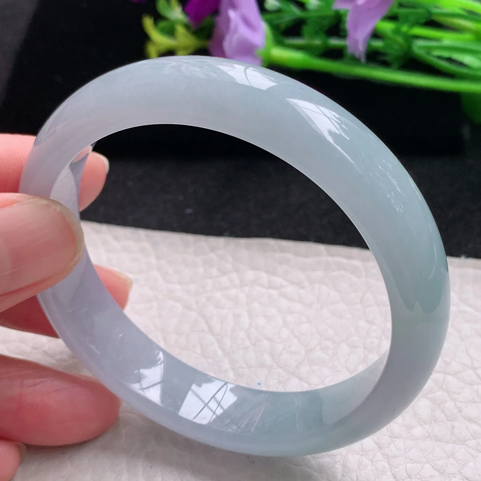 xc自然光59.5*12:8*10平安镯 缅甸翡翠玉手镯冰蓝韵宽边玉手环