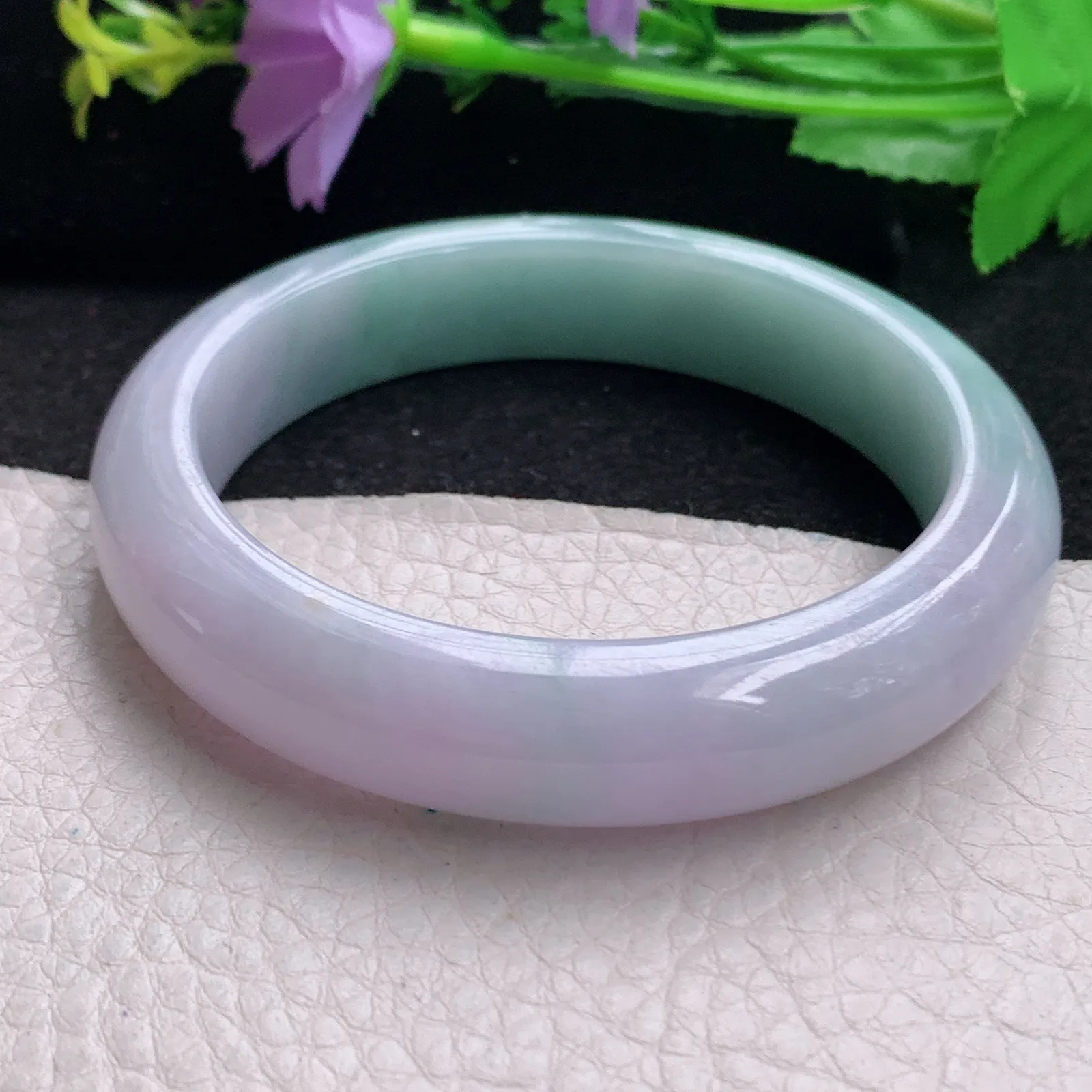 z自然光58*12.8*9平安镯 缅甸翡翠玉手镯春带彩甜美宽边玉手环 美人镯