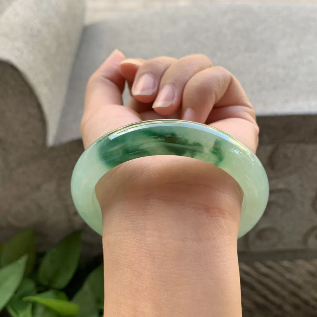 圈口 57-12.3-8.8【飘绿花正圈手镯】正圈57 58可戴