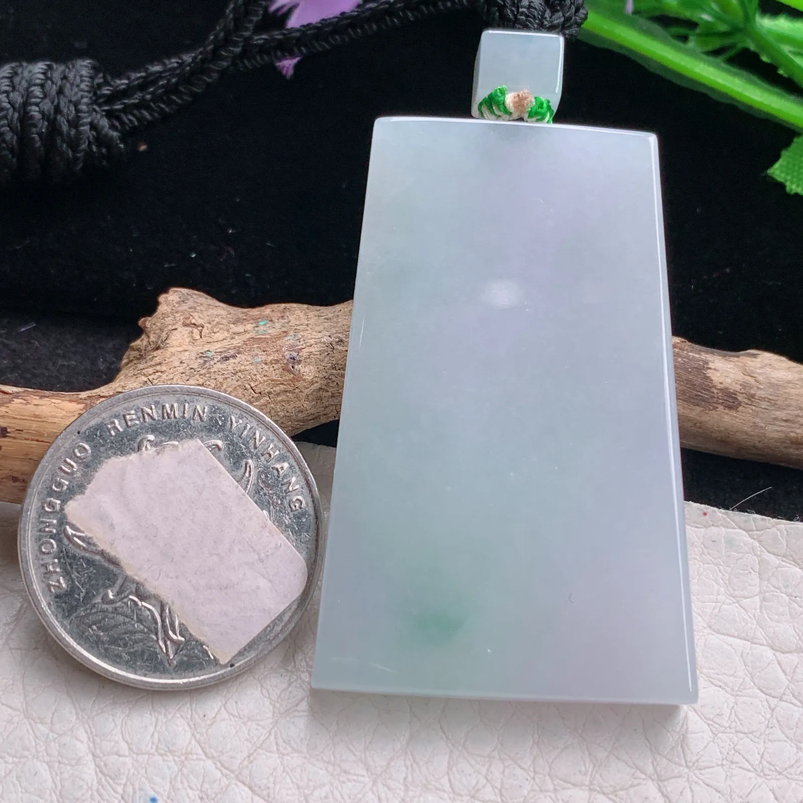 mut自然光48.6*30.5*5.6缅甸翡翠a货飘花平安无事牌 素面牌玉吊坠 玉挂件