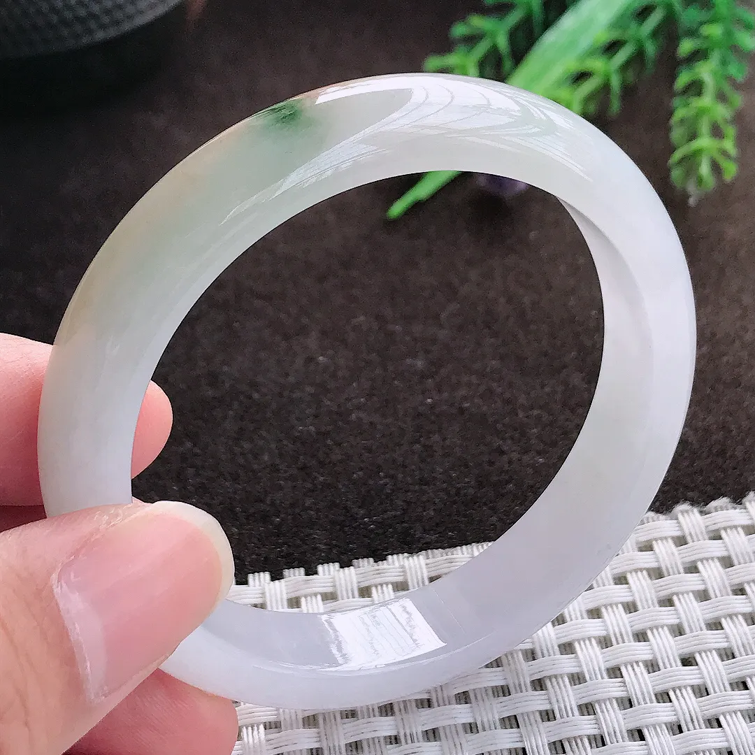 天然a货翡翠53.5/11.8/7.2老坑冰润特色飘花手镯宽边翡翠玉手镯