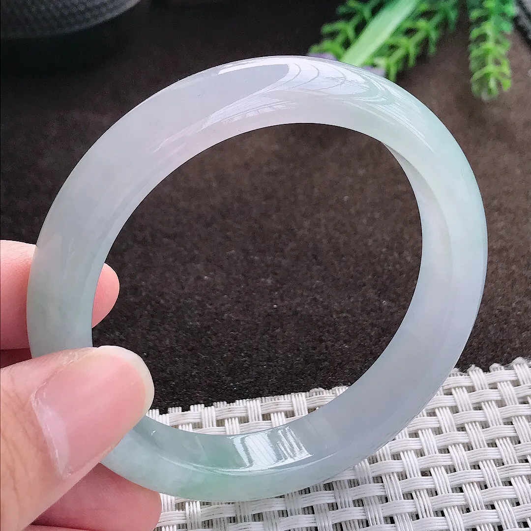 天然a货翡翠56.5/11.8/8.1老坑冰胶果冻冰晴绿手镯宽边翡翠玉手镯