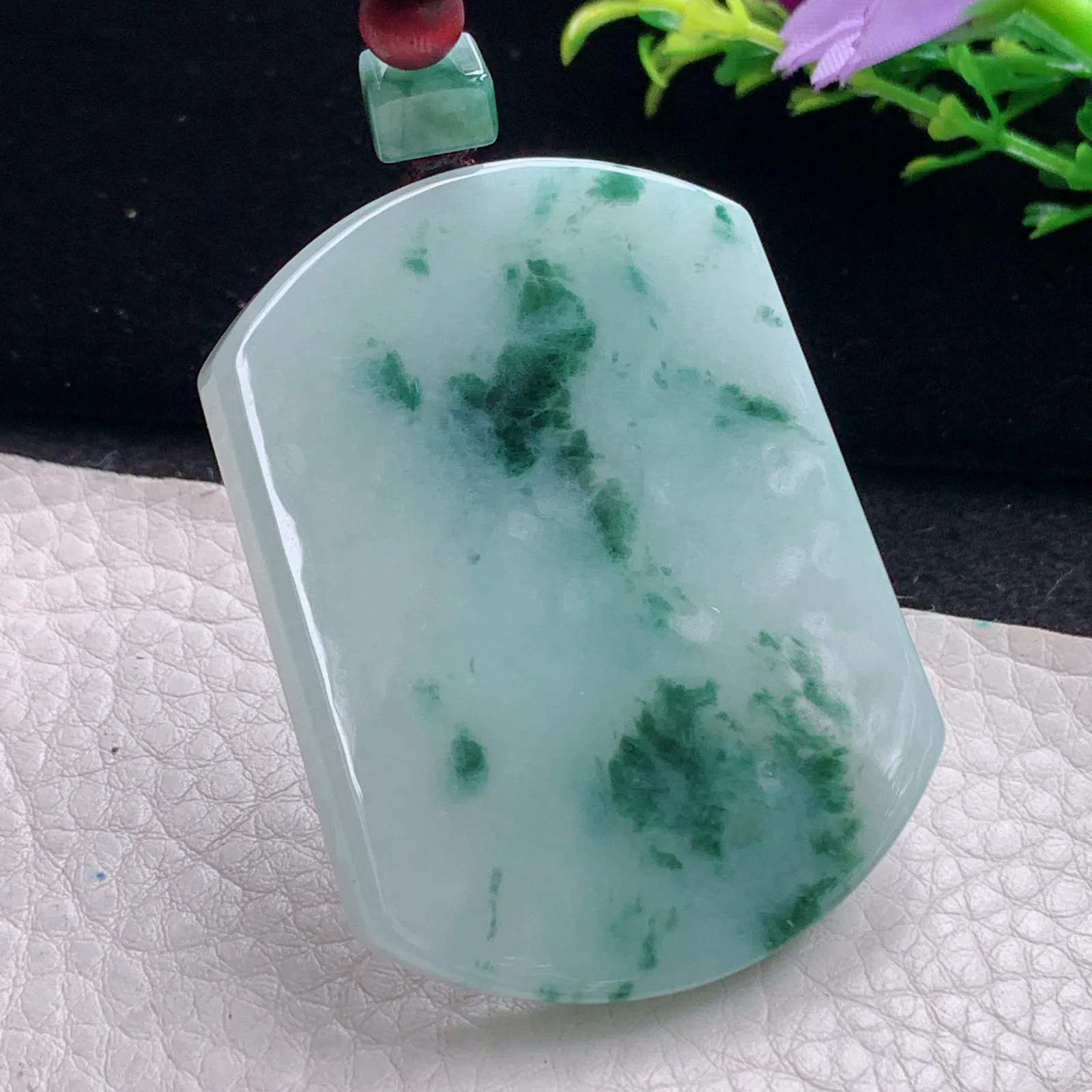 zen自然光52.5*40*5.8天然缅甸翡翠飘获平安无事牌玉吊坠 玉挂件