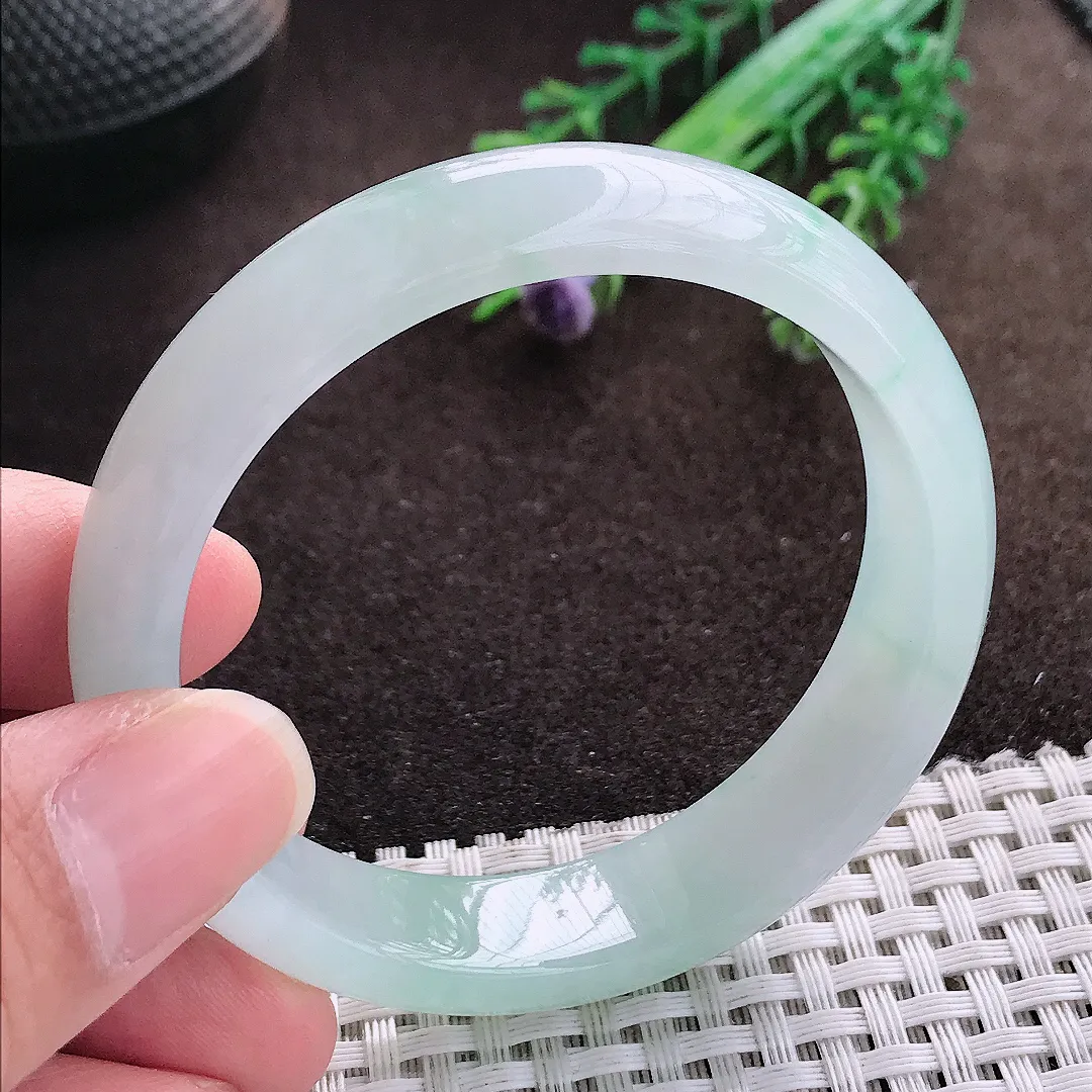 天然a货翡翠52/12.8/6.8老坑冰透起胶冰晴绿手镯宽边翡翠玉手镯